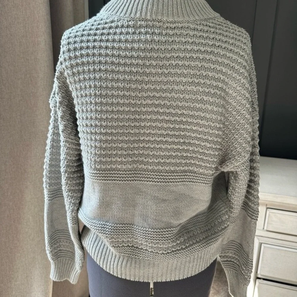 Gray Waffle Chunky Knit Raglan Crewneck Sweater L Casual Cabincore Cozy Outdoor‎